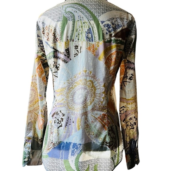 ETRO WOMEN’S GORGEOUS BUTTON DOWN BLOUSE SIZE 46 LIGHTWEIGHT COTTON ABSTRACT - Picture 4 of 12